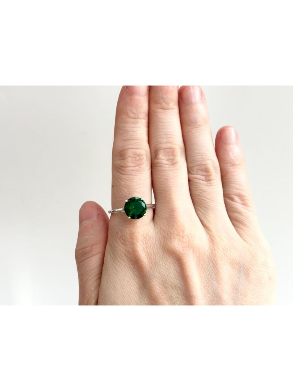 Green Tourmaline Round Cut Solitaire Sterling Silver 925 Vintage Ring - sz 10 - Picture 15 of 15